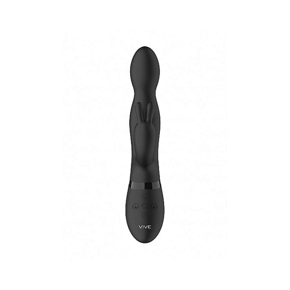 VIVE NIVA Rechargeable 360 Rotating Rabbit Vibrator Black for intense dual stimulation and rhythmic sensations.