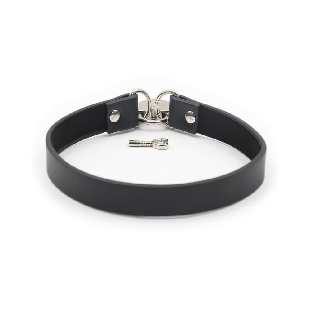 Ple'sur PVC Collar With Heart Lock & Key Black Bag Packaging