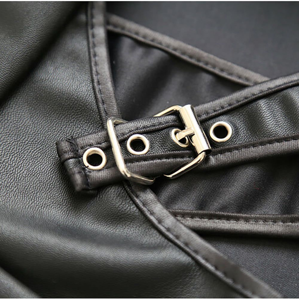 Ple'sur Adjustable PVC Spanking Skirt With Built-In Thong Black S/M