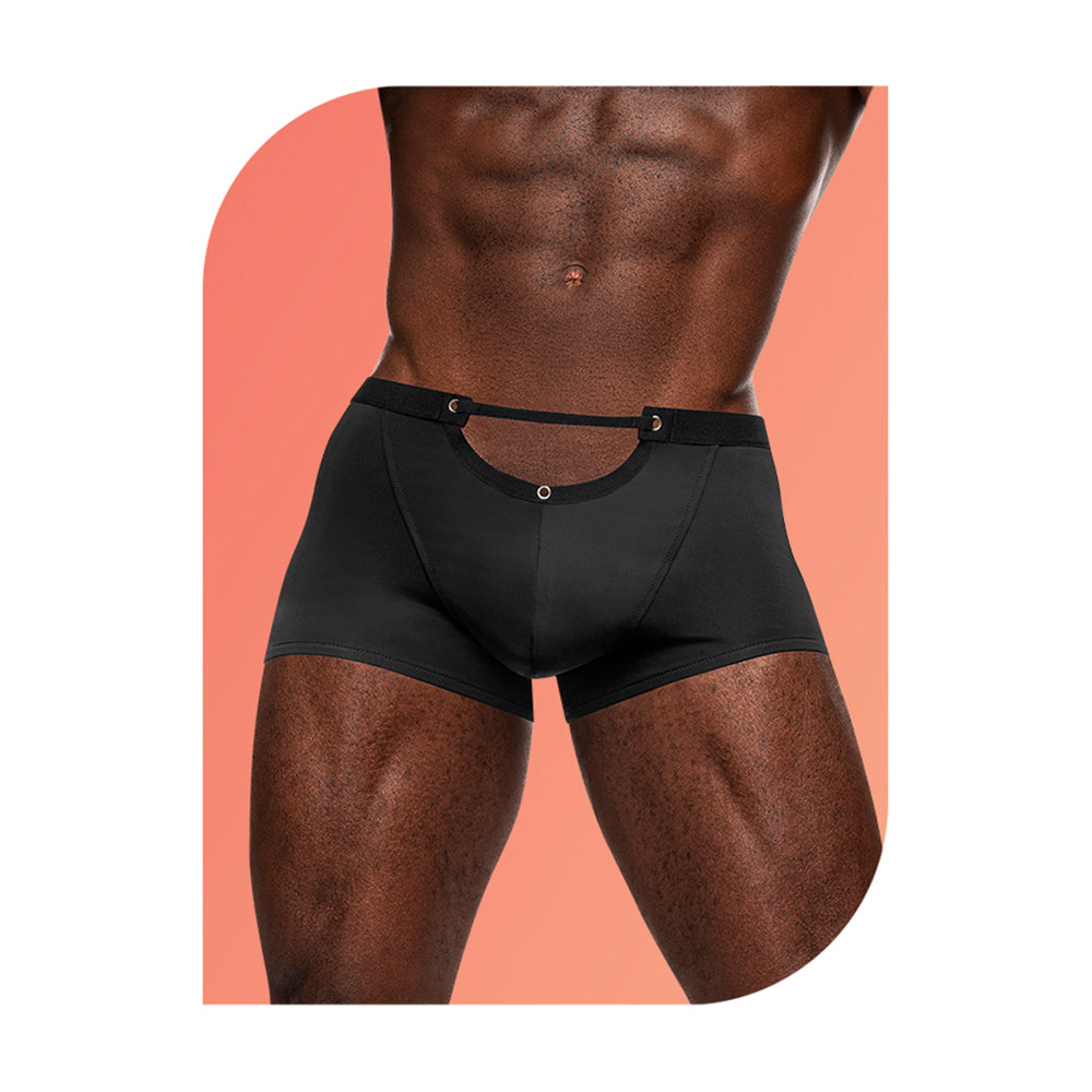 Male Power Wow Magnificence Short Black Medium featuring a stylish cut-out design and plush elastic waistband.