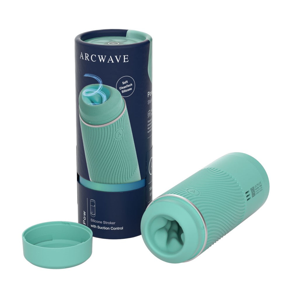 Arcwave Pow Silicone Stroker with Suction Control Mint in packaging with soft silicone sleeve