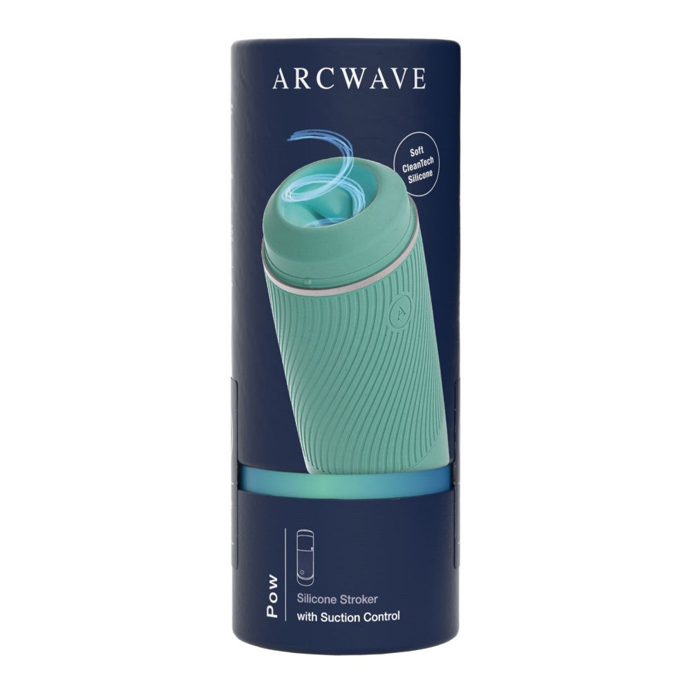 Arcwave Pow Silicone Stroker with Suction Control Mint packaging showcasing soft silicone design and suction control features.