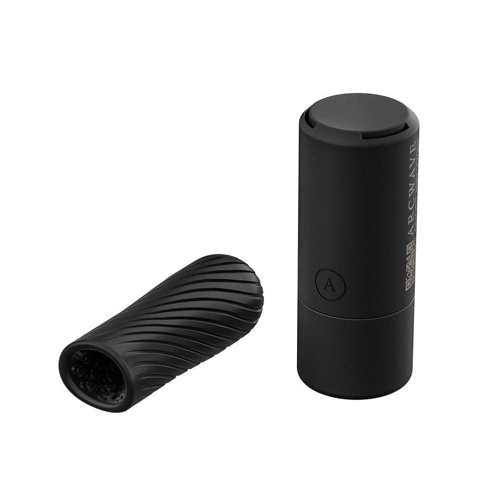 Arcwave Ghost Reversible Silicone Stroker Black showing the innovative design and two textures.