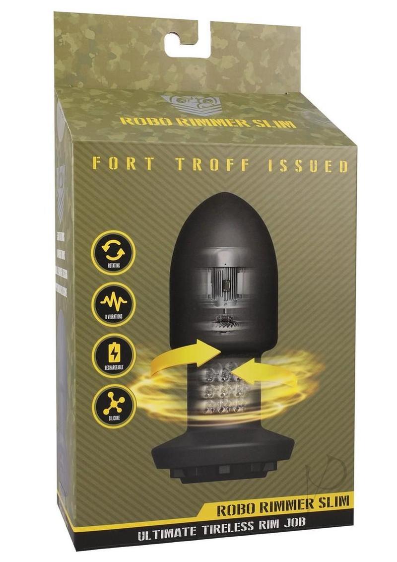 Fort Troff Robo Rimmer Slim Anal Plug with Remote Black packaging featuring mechanical tongue design.