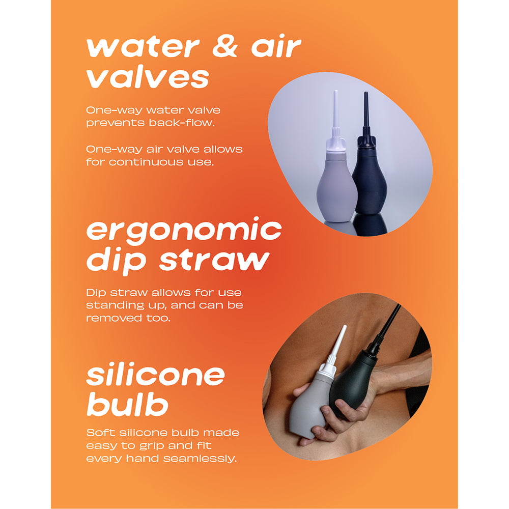 Du Douche Stone features water and air valves, an ergonomic dip straw, and a silicone bulb for optimal use.