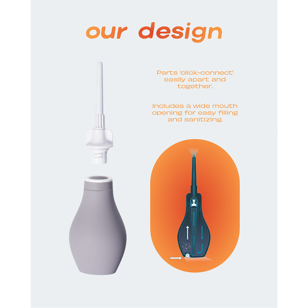 Du Douche Stone design features easy click-connect parts and wide mouth for effortless filling and sanitizing.