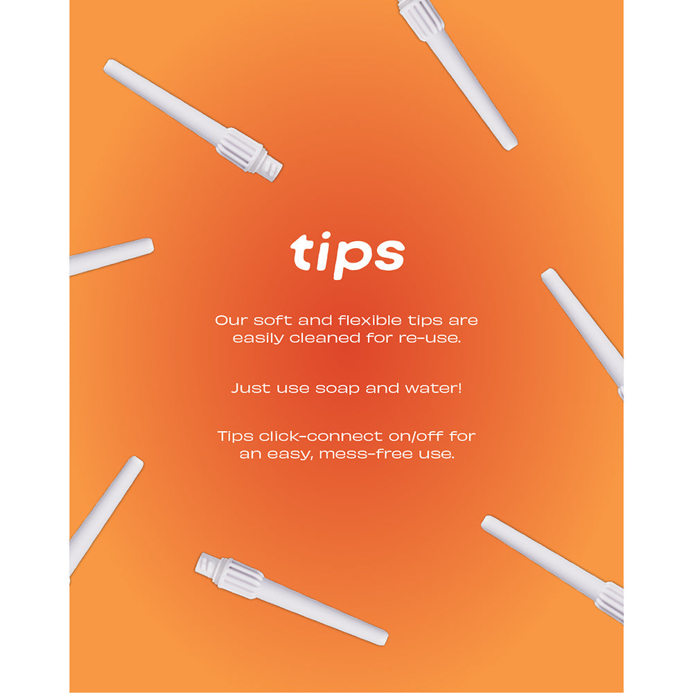 Du Douche Stone tips for easy cleaning and mess-free usability, featuring soft, flexible connectors.