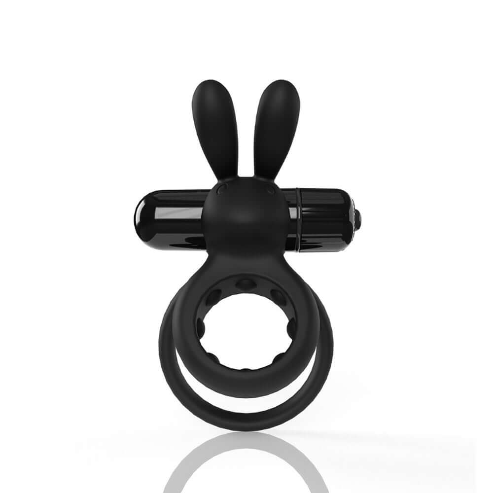 Screaming O 4B Ohare Vibrating Rabbit Double Cockring Black with bunny ears and dual rings for enhanced pleasure.