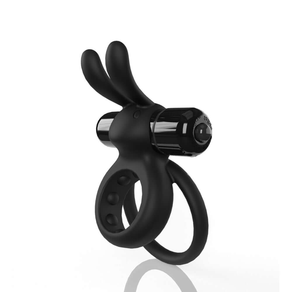 Screaming O 4B Ohare Vibrating Rabbit Double Cockring Black with flexible rings and stimulating design.