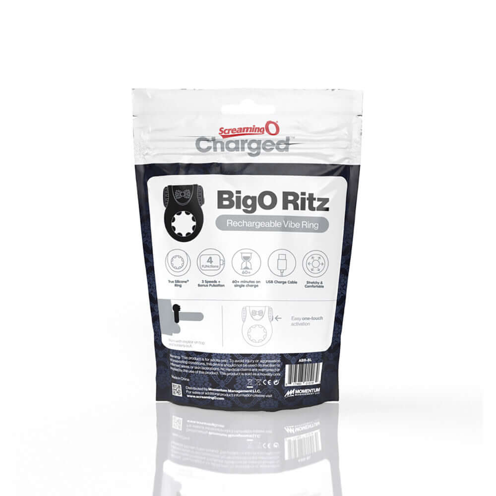 Screaming O Charged Big O Ritz Rechargeable Vibrating Silicone Cockring Black