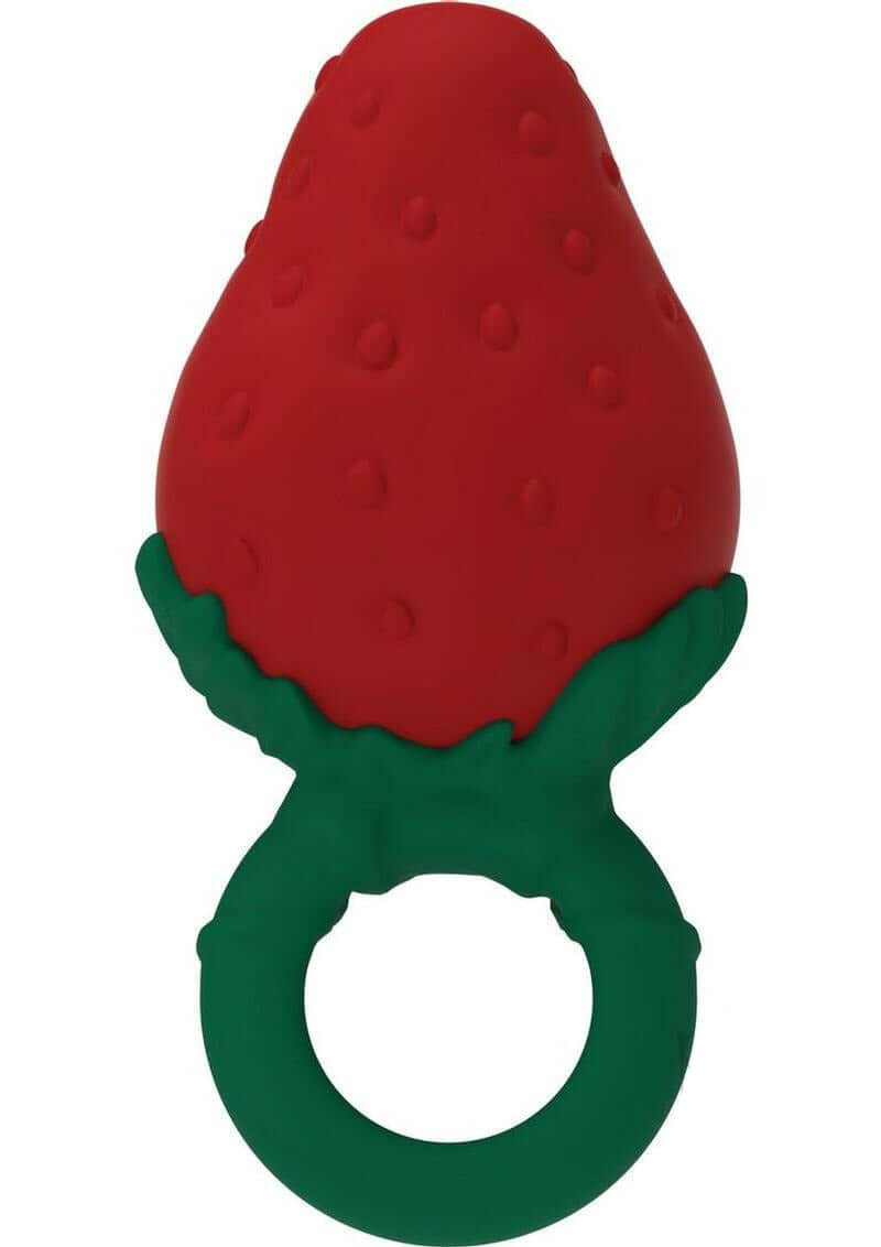 Fruity Booty Berry Buzz Strawberry Mini Vibrator, a strawberry-shaped silicone vibrator with 10 speed functions.