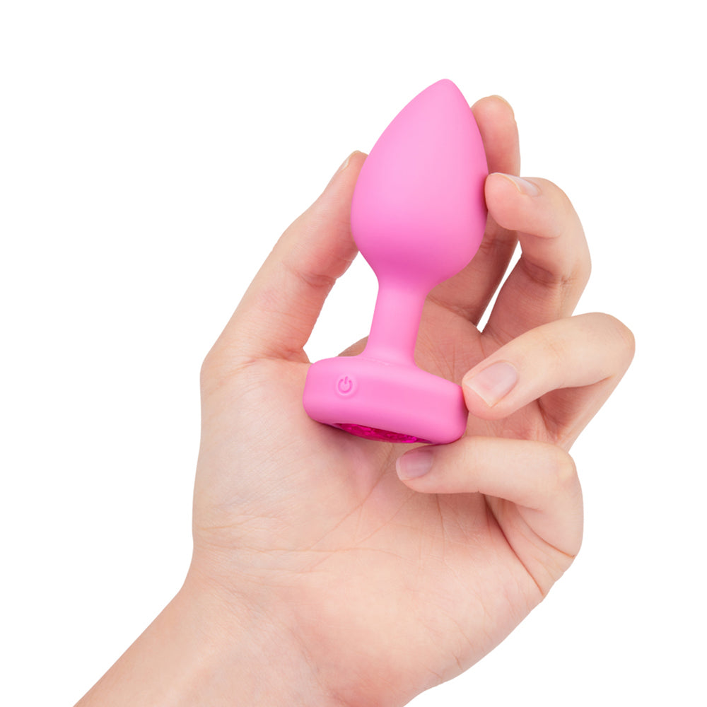 b-Vibe Vibrating Heart Anal Plug with Heart-Shaped Jewel Base S/M Pink