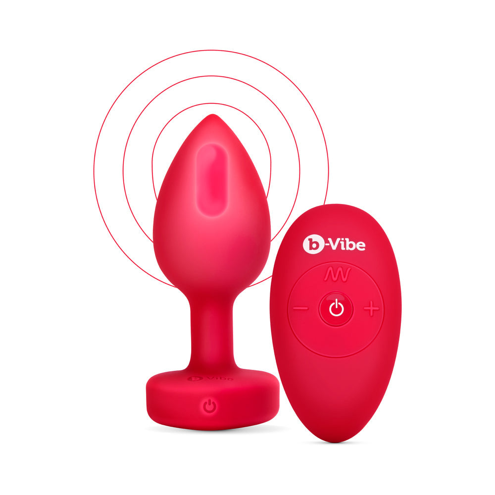 b-Vibe Vibrating Heart Anal Plug with Heart-Shaped Jewel Base M/L Red