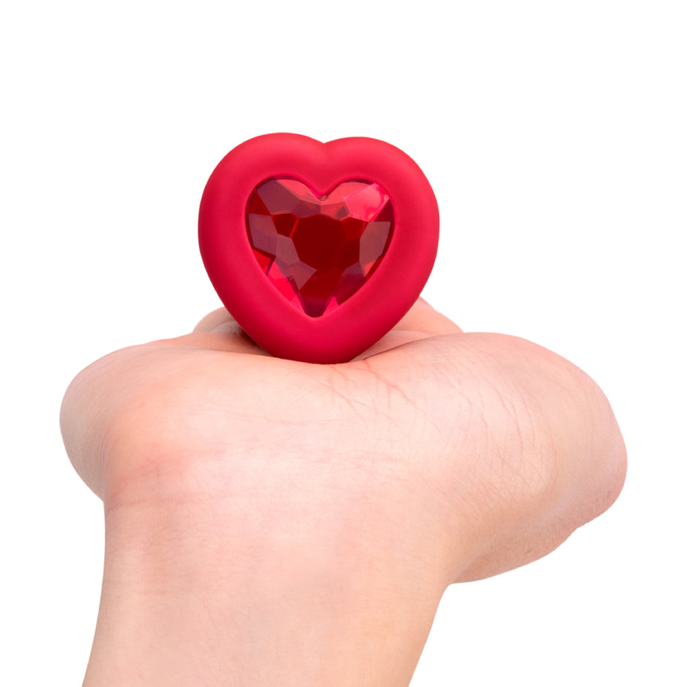 b-Vibe Vibrating Heart Anal Plug with Heart-Shaped Jewel Base M/L Red