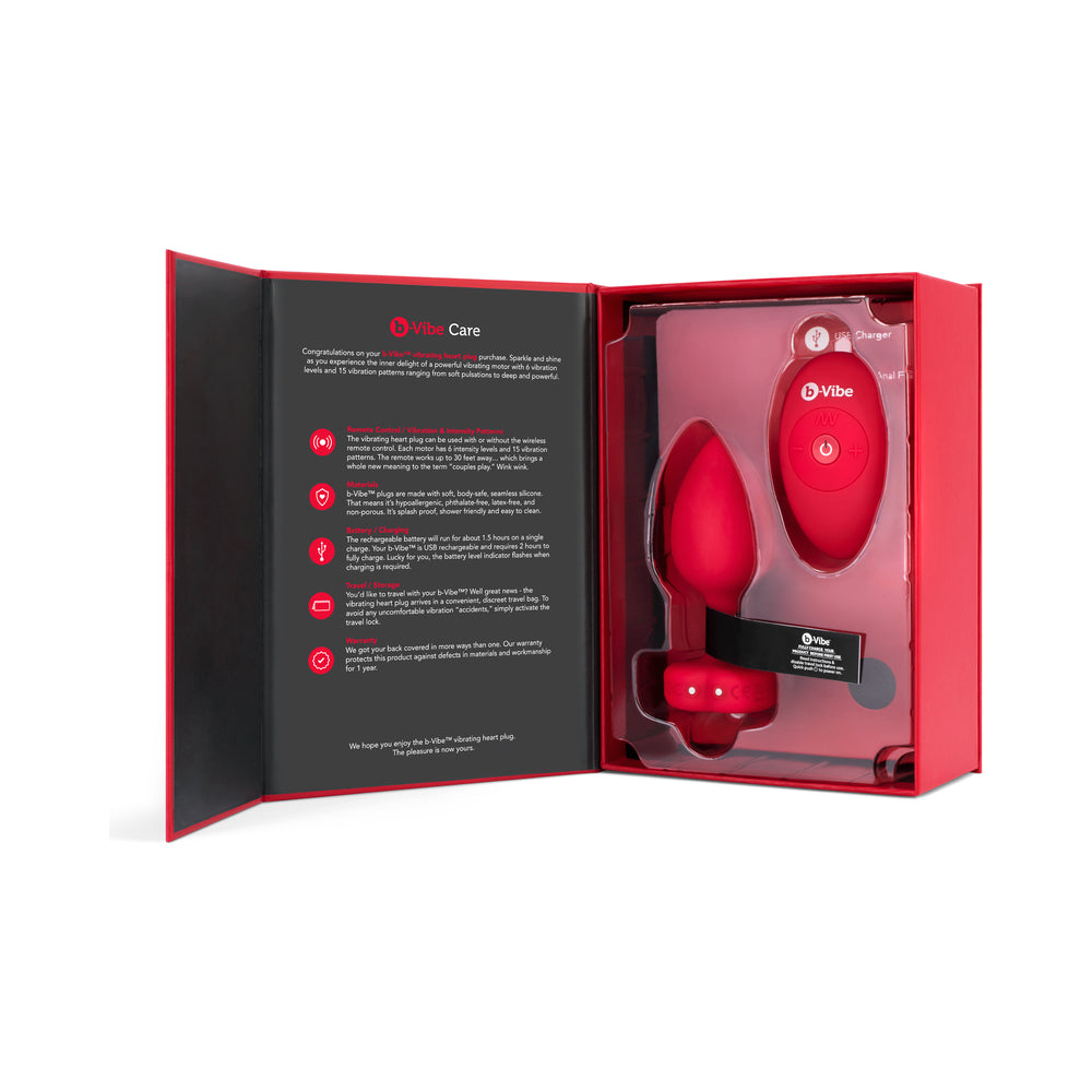 b-Vibe Vibrating Heart Anal Plug with Heart-Shaped Jewel Base M/L Red