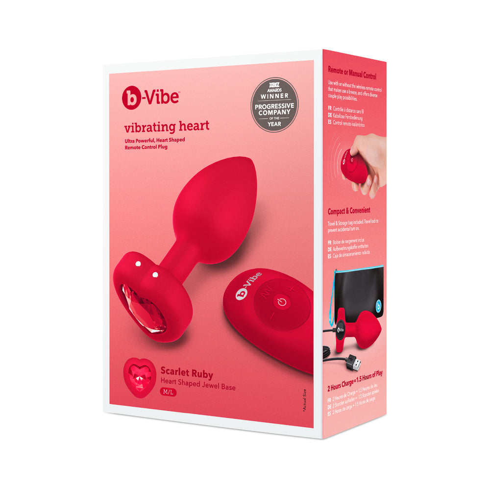 b-Vibe Vibrating Heart Anal Plug with Heart-Shaped Jewel Base M/L Red