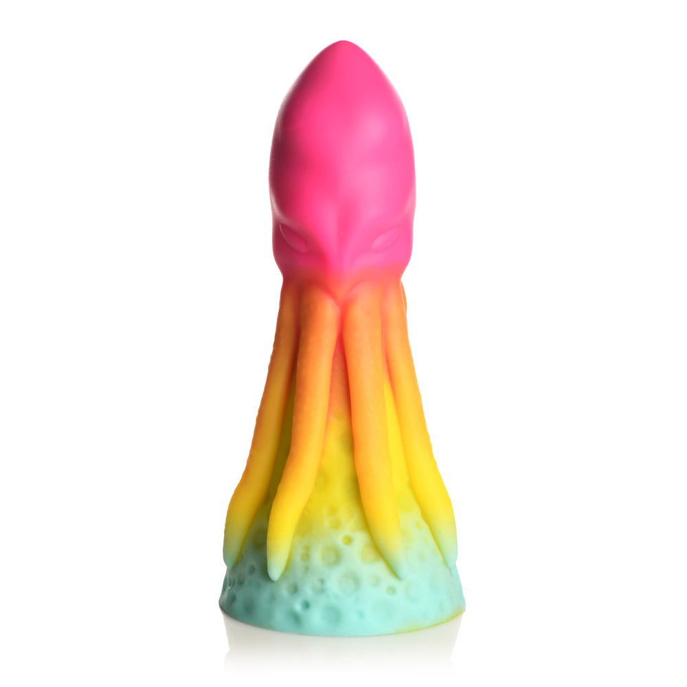 Creature Cocks King Kraken Silicone Dildo Multi Color featuring a vibrant rainbow design and textured details.