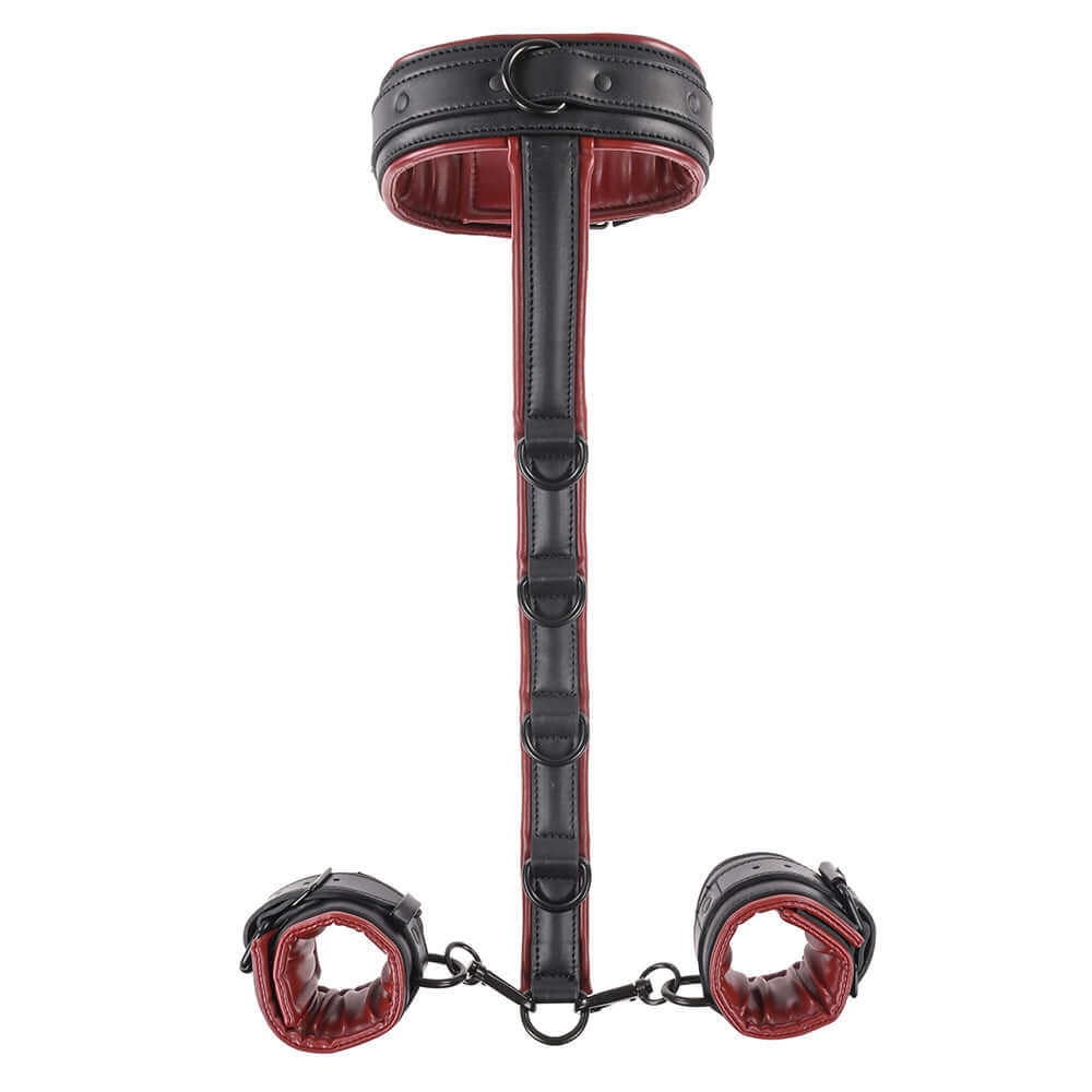 Sportsheets Saffron Adjustable Neck & Wrist Restraints in black and red design for immersive power play.