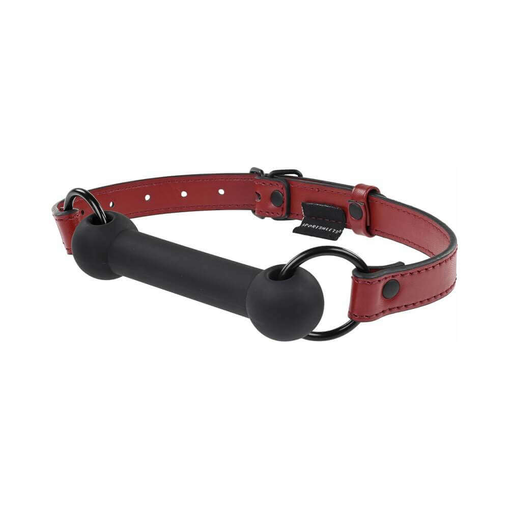 Sportsheets Saffron Silicone Bit Gag with Adjustable Buckle featuring a durable design and comfortable silicone mouthpiece.