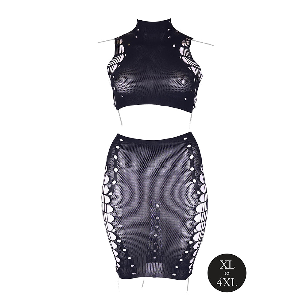 Le Desir Shade Kala XXXVII 2-Piece with Turtleneck, Crop Top & Skirt Black Queen Size