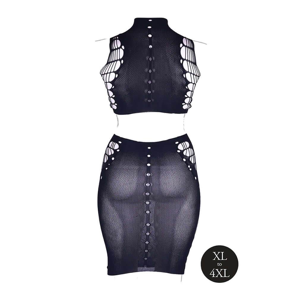 Le Desir Shade Kala XXXVII 2-Piece with Turtleneck, Crop Top & Skirt Black Queen Size