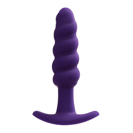 VeDO Twist Rechargeable Silicone Vibrating Anal Plug Purple with swirling, beaded design for enhanced pleasure.