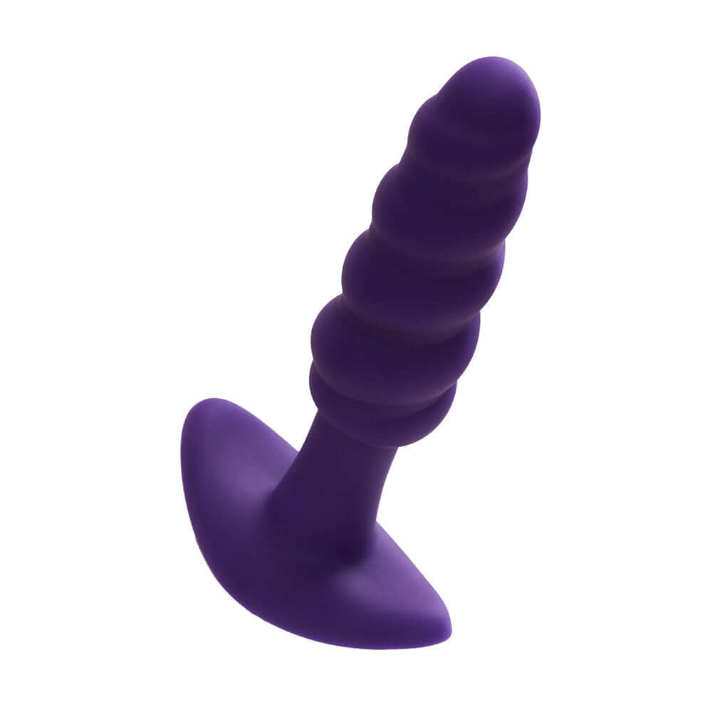 VeDO Twist Rechargeable Silicone Vibrating Anal Plug Purple on a white background.