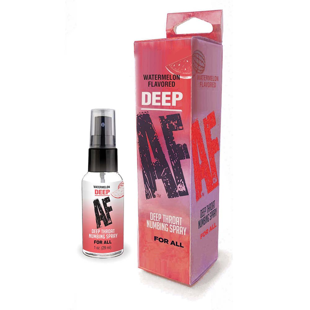 Deep AF Watermelon Flavored Deep Throat Numbing Spray 1 Oz bottle and packaging