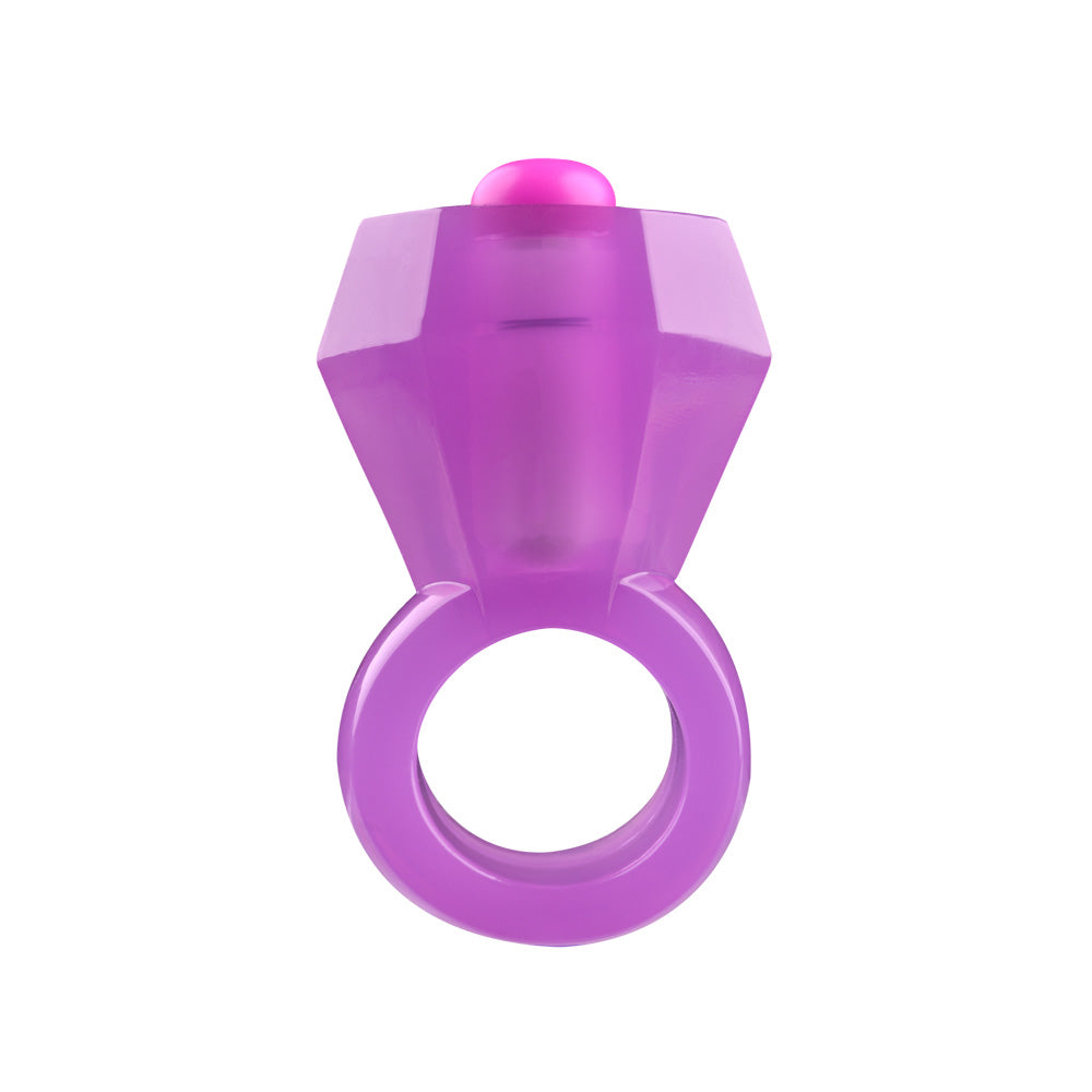 Rock Candy Bling Pop Vibrating Cock Ring Purple, diamond-shaped vibrating gem in vibrant purple.