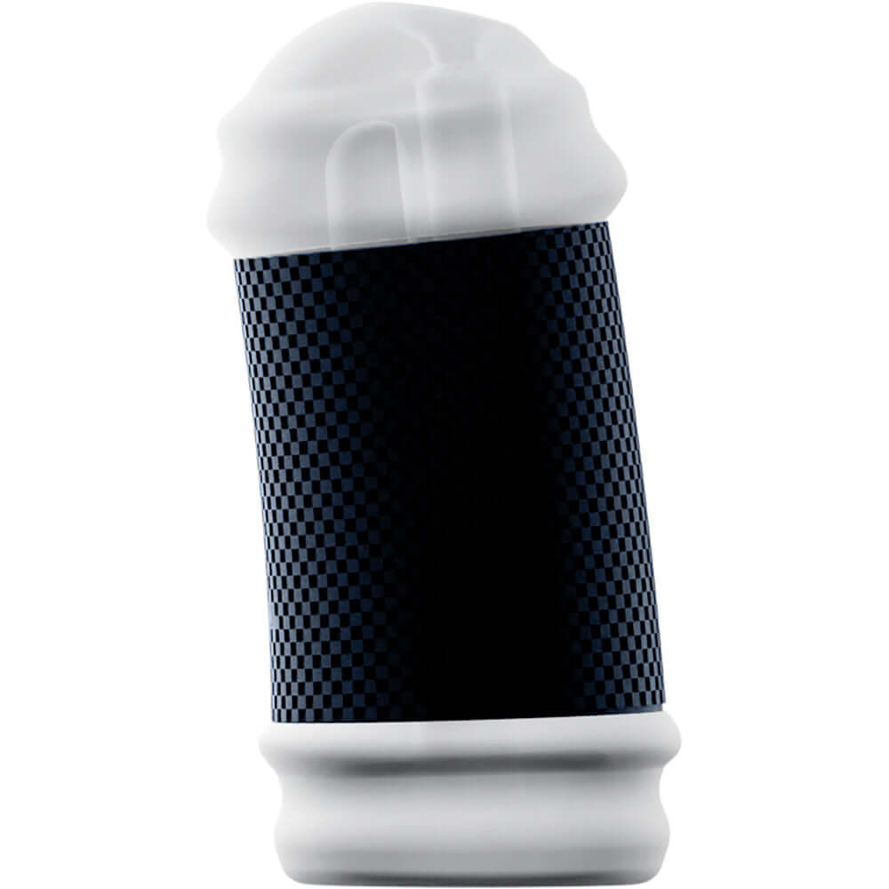 Vedo Spank Rechargeable Vibrating Stroker Clear showcasing its unique design and ergonomic shape for enhanced pleasure.