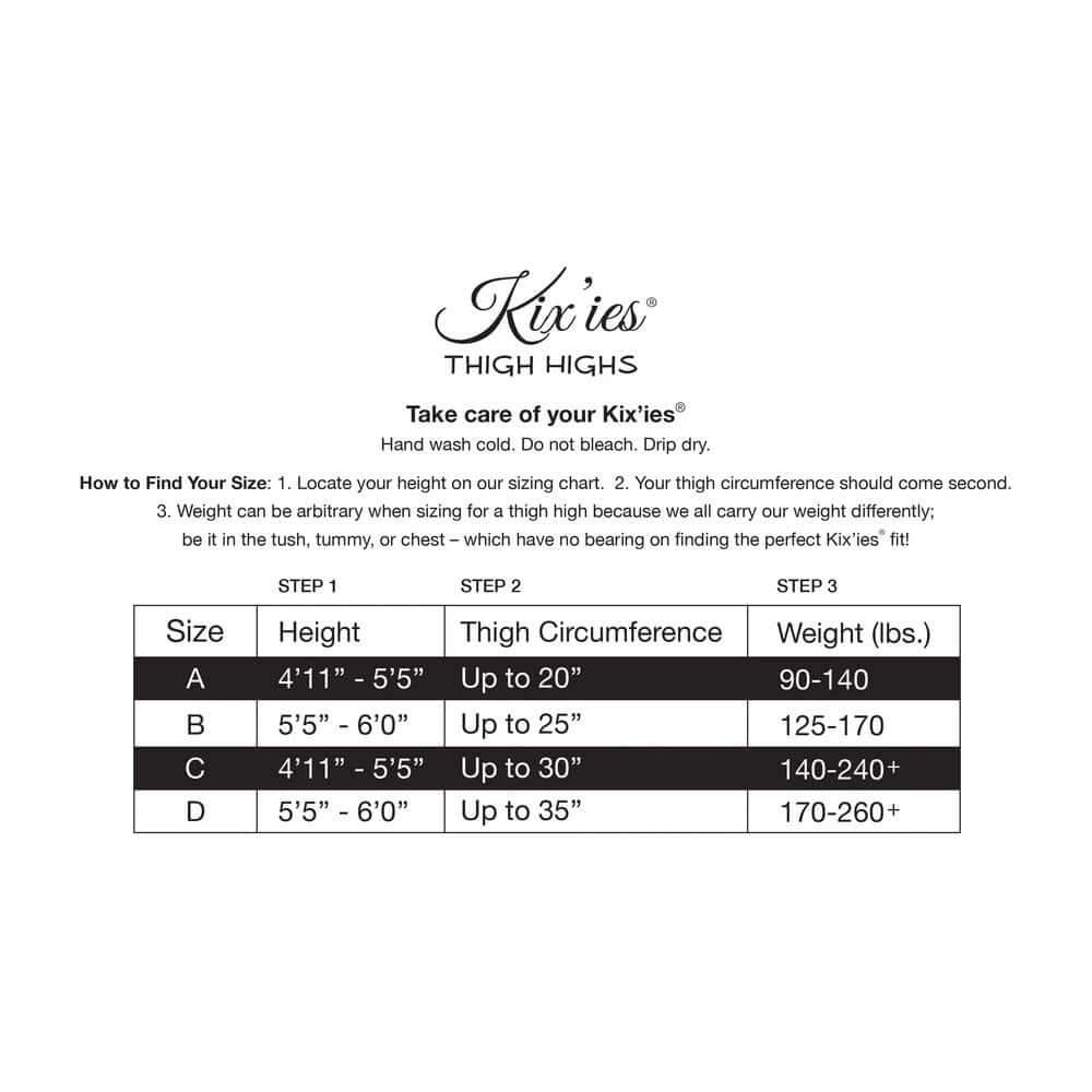 Kixies Tan Rhinestone Mardi Gras Tights Size B sizing chart with height and weight guidelines.