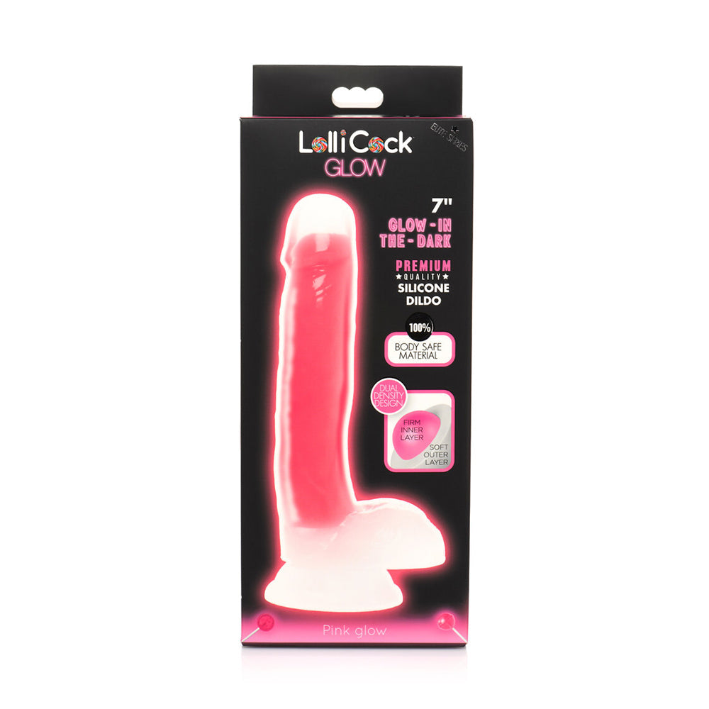 Lollicock Glow-in-the-Dark 7 inches Silicone Dildo with Balls Pink