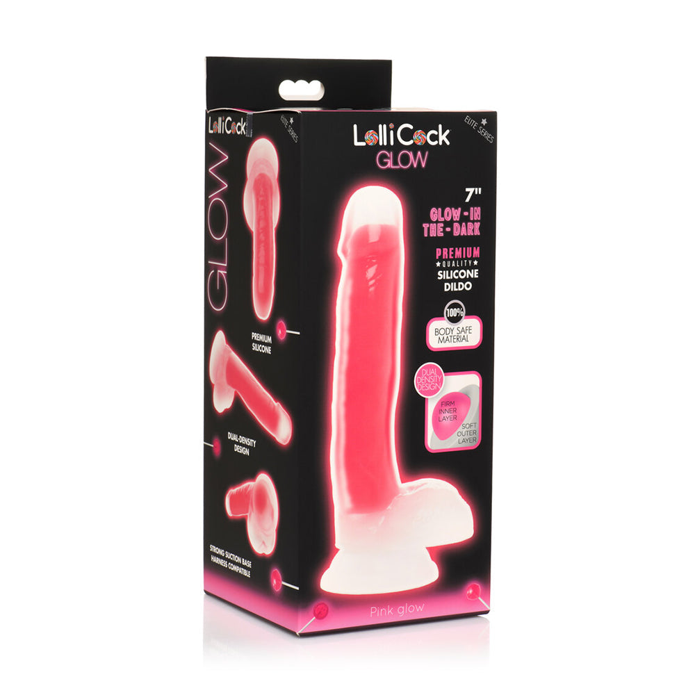 Lollicock Glow-in-the-Dark 7 inches Silicone Dildo with Balls Pink