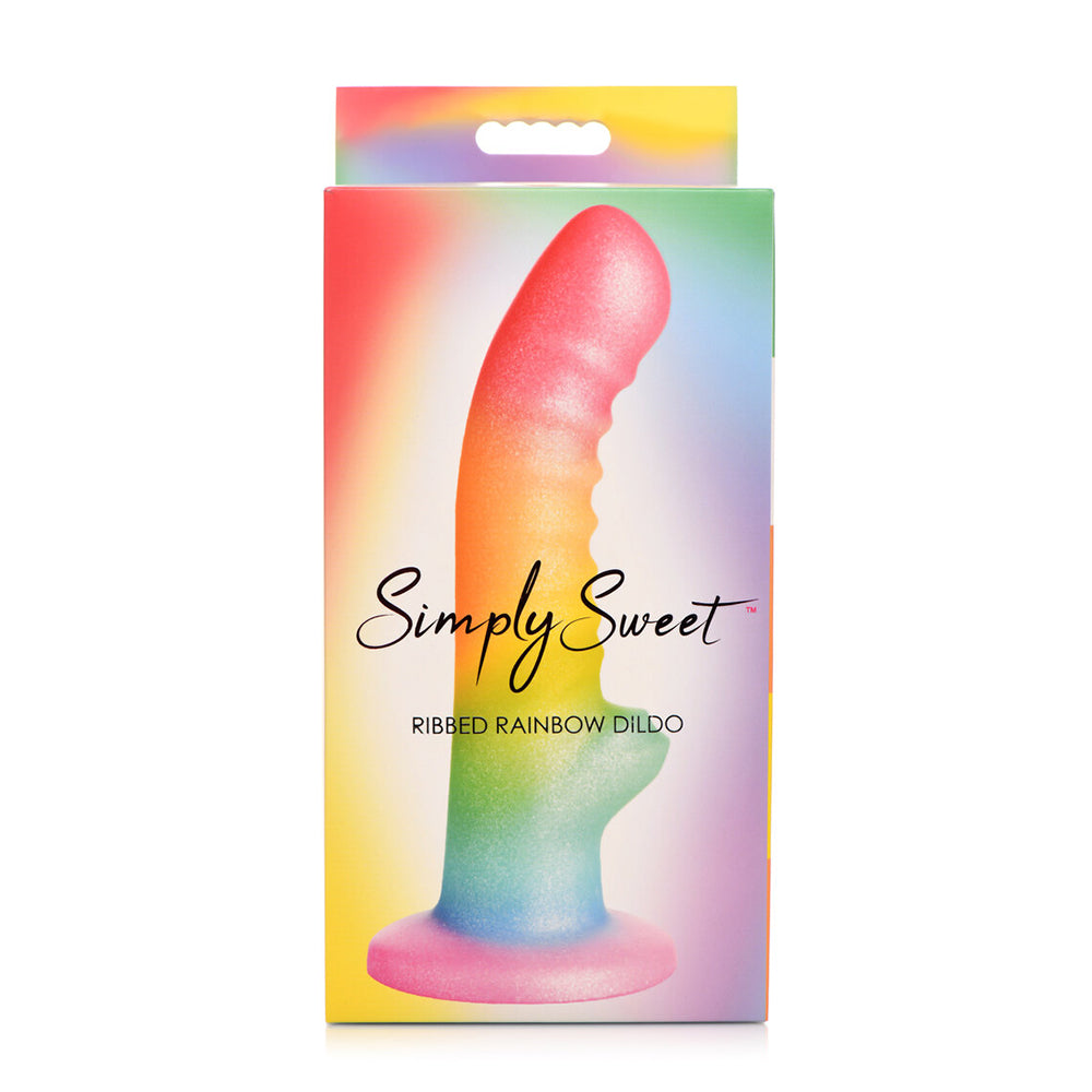 Simply Sweet Ribbed 6.5 inches Silicone Dildo Rainbow