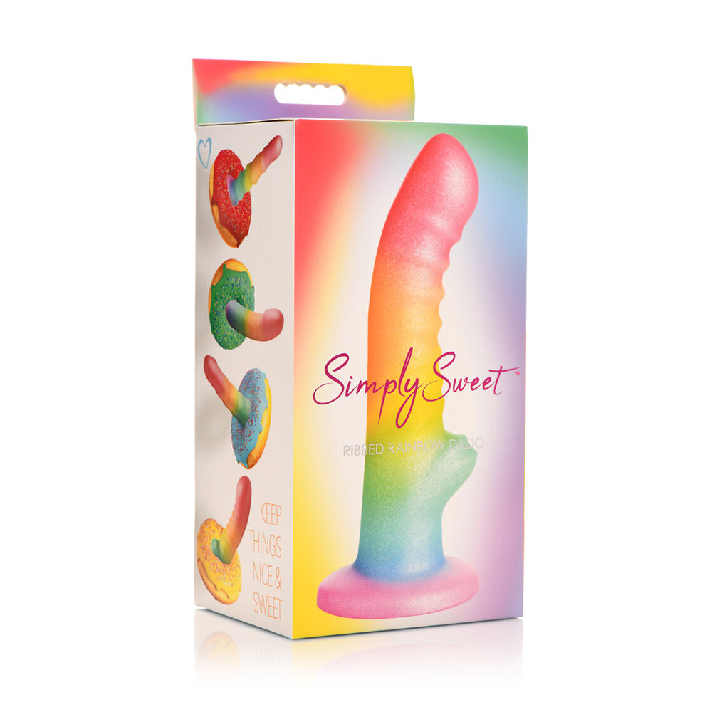 Simply Sweet Ribbed 6.5 inches Silicone Dildo Rainbow