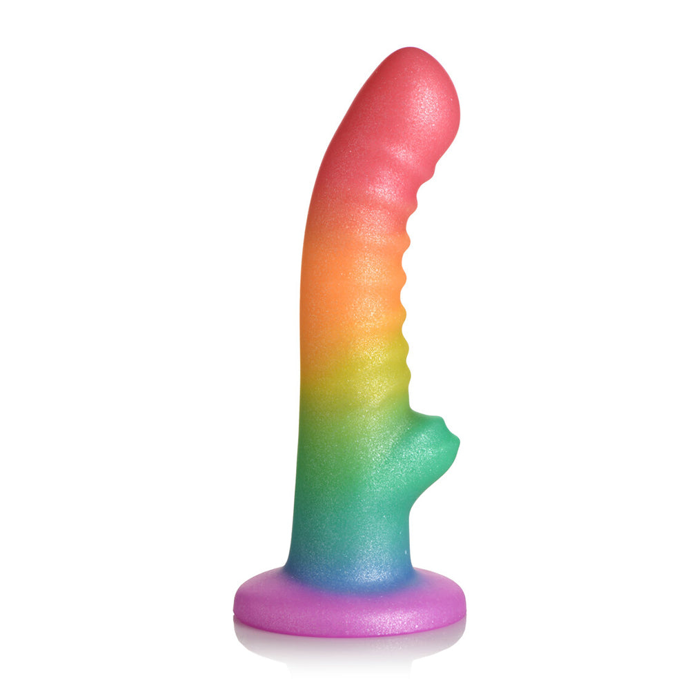 Simply Sweet Ribbed 6.5 inches Silicone Dildo Rainbow