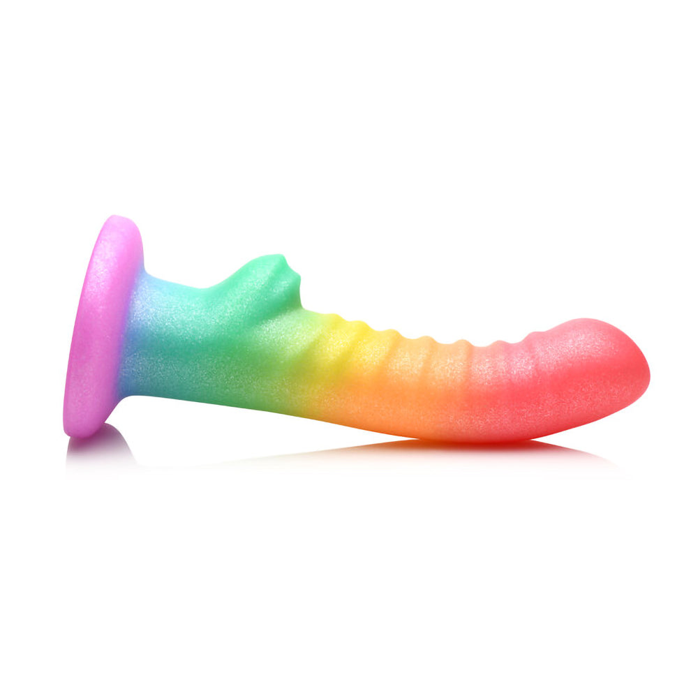 Simply Sweet Ribbed 6.5 inches Silicone Dildo Rainbow
