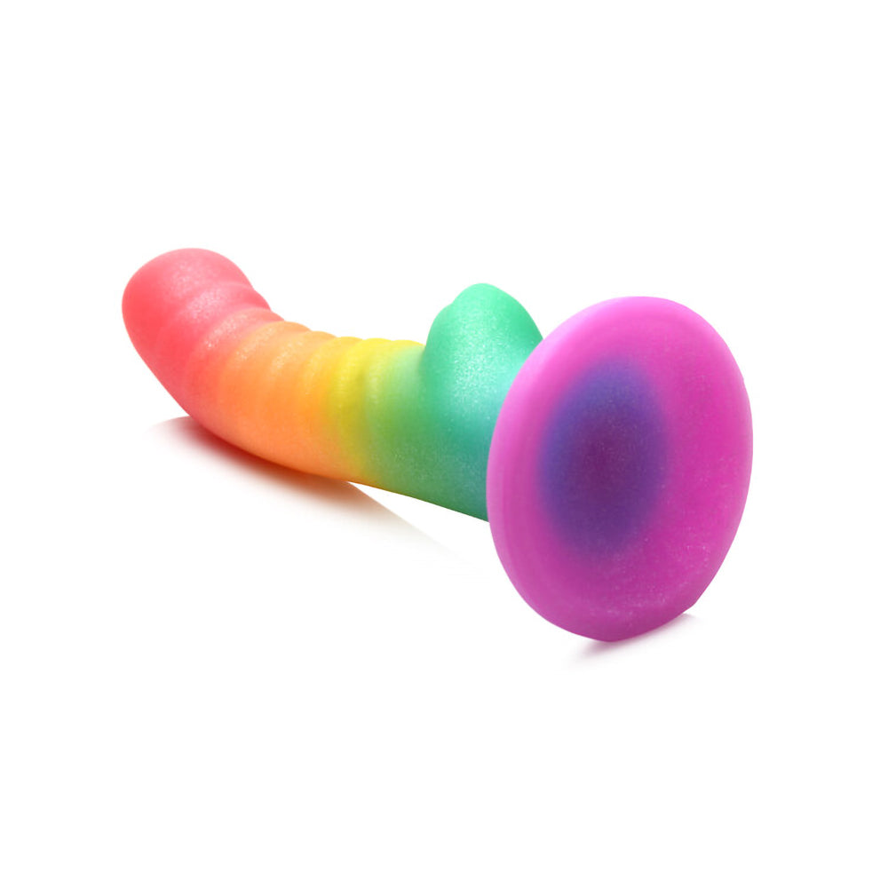 Simply Sweet Ribbed 6.5 inches Silicone Dildo Rainbow