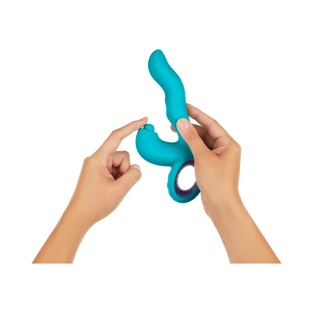 FemmeFunn Klio Rechargeable Silicone Triple Action Thumping Rabbit Vibrator Turquoise