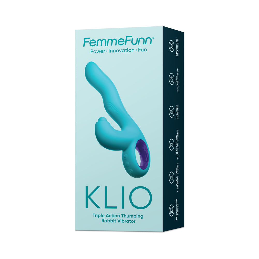 FemmeFunn Klio Rechargeable Silicone Triple Action Thumping Rabbit Vibrator Turquoise