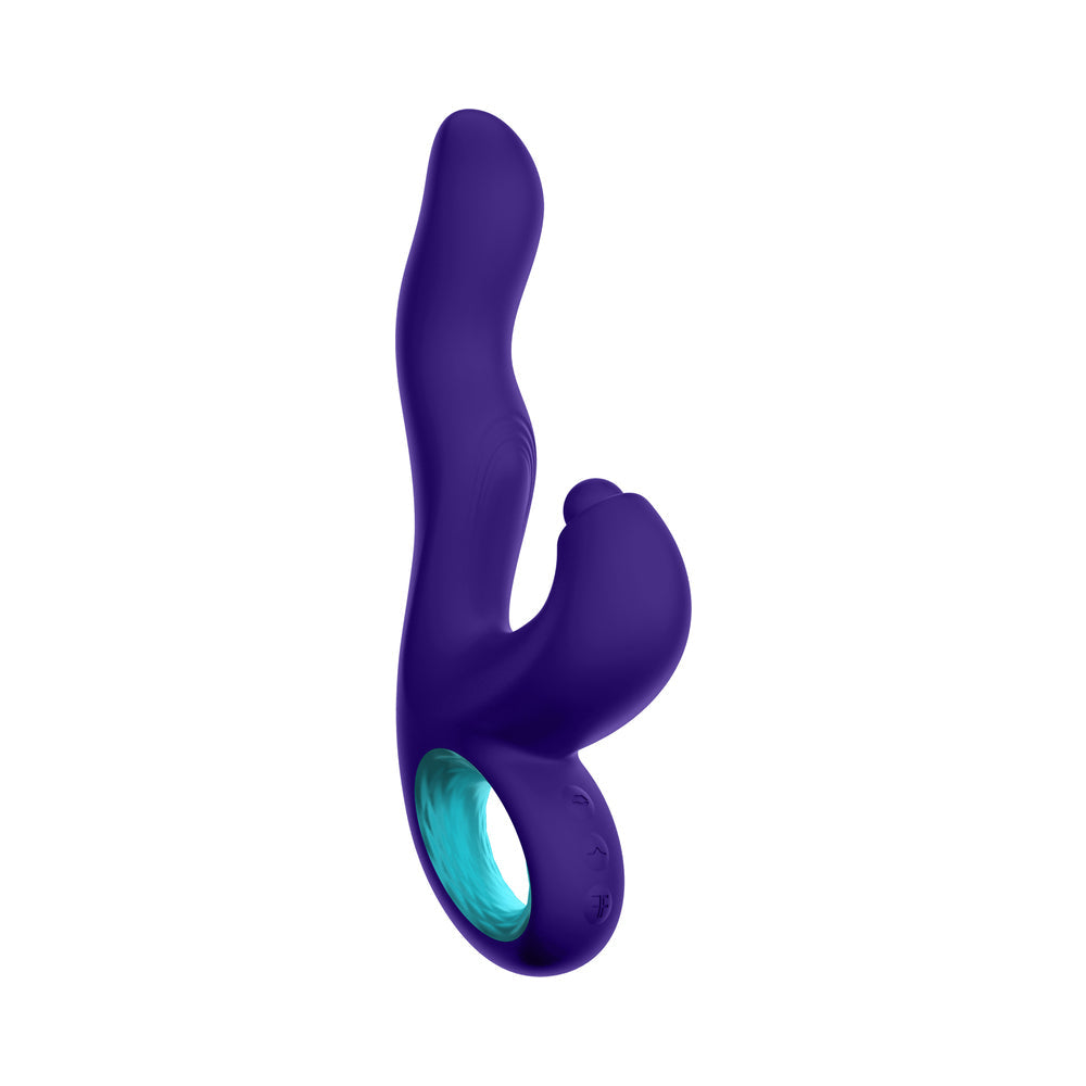 FemmeFunn Klio Triple Action Thumping Rabbit Vibrator Purple showcasing its ergonomic design and vibrant colors.