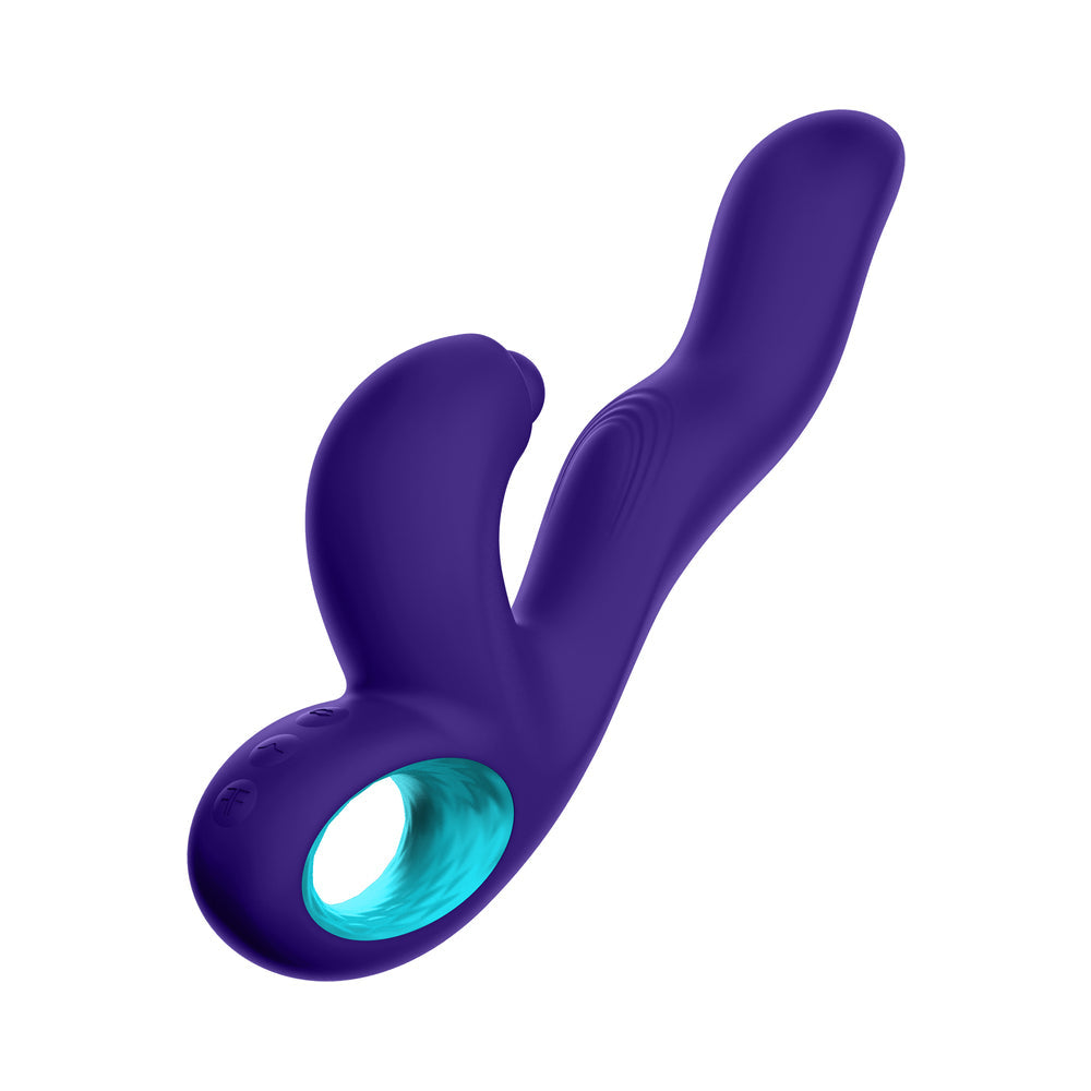 FemmeFunn Klio Triple Action Thumping Rabbit Vibrator Purple displayed on a white background.