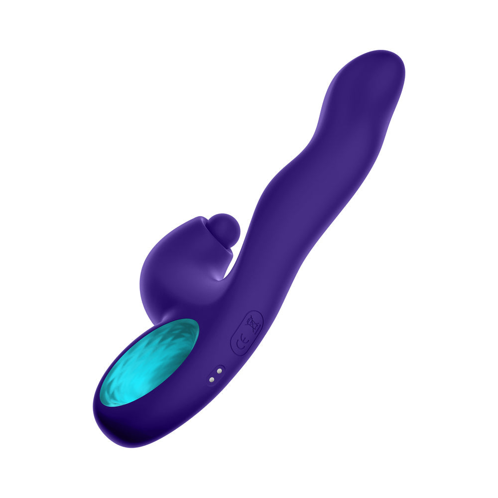 FemmeFunn Klio Triple Action Thumping Rabbit Vibrator Purple side view showcasing ergonomic design and features.