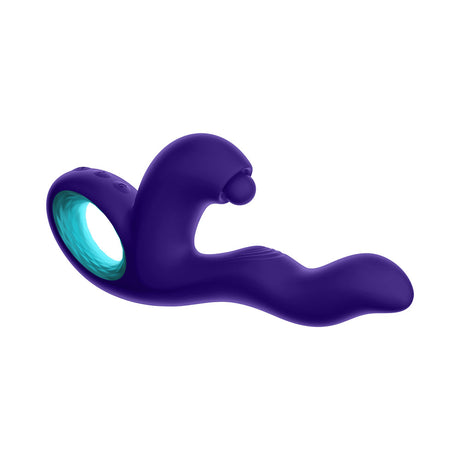 FemmeFunn Klio Triple Action Thumping Rabbit Vibrator Purple side view showcasing its ergonomic design and color.