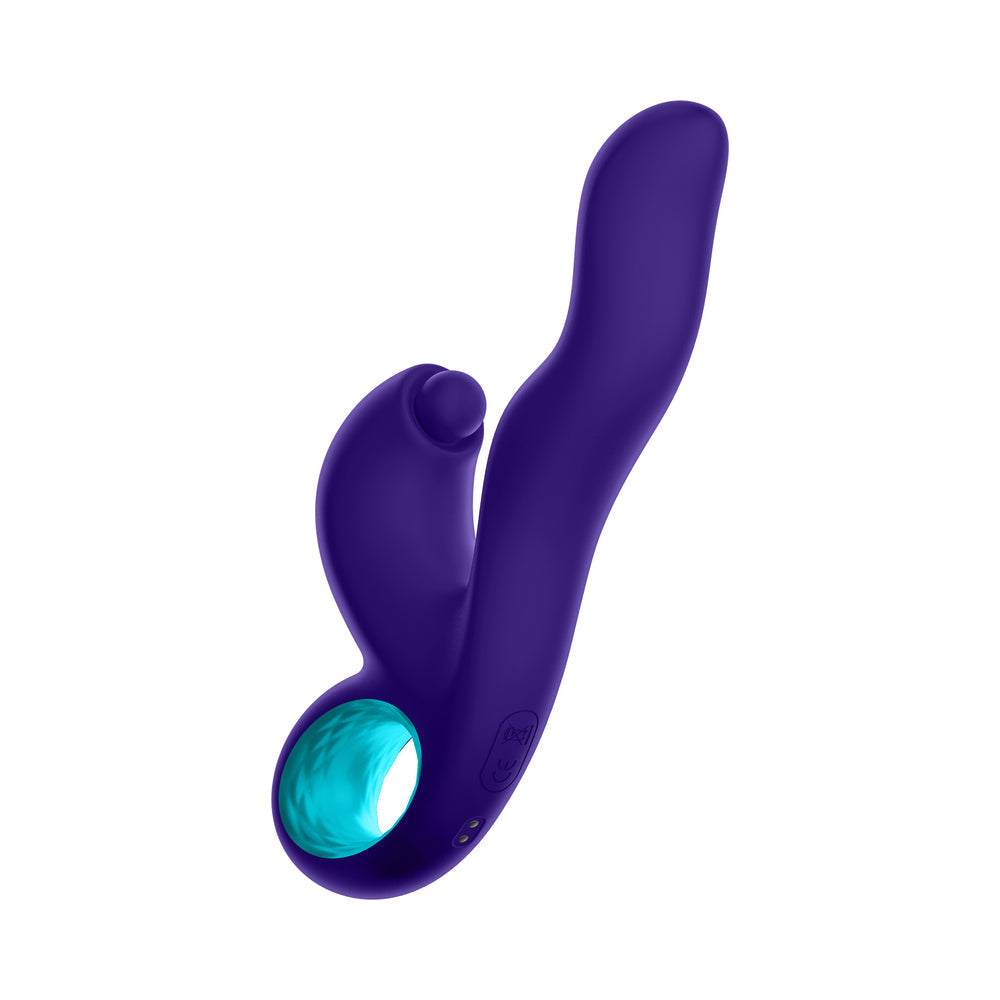 FemmeFunn Klio Triple Action Thumping Rabbit Vibrator Purple on a white background.