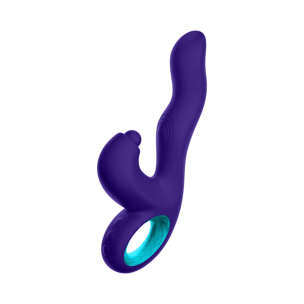 FemmeFunn Klio Triple Action Thumping Rabbit Vibrator Purple showing its unique ergonomic design and vibrant color.