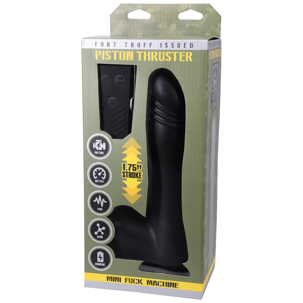 Fort Troff Piston Thruster Mini Fuck Machine Rechargeable Remote-Controlled Silicone 8.5 inches Thrusting Dildo Black