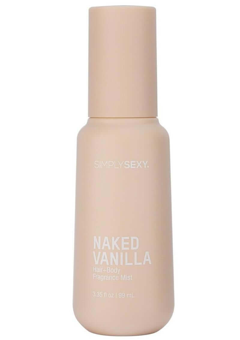 Simply Sexy Pheromone Hair & Body Mist Naked Vanilla 3.35 Oz bottle with soft pastel design.