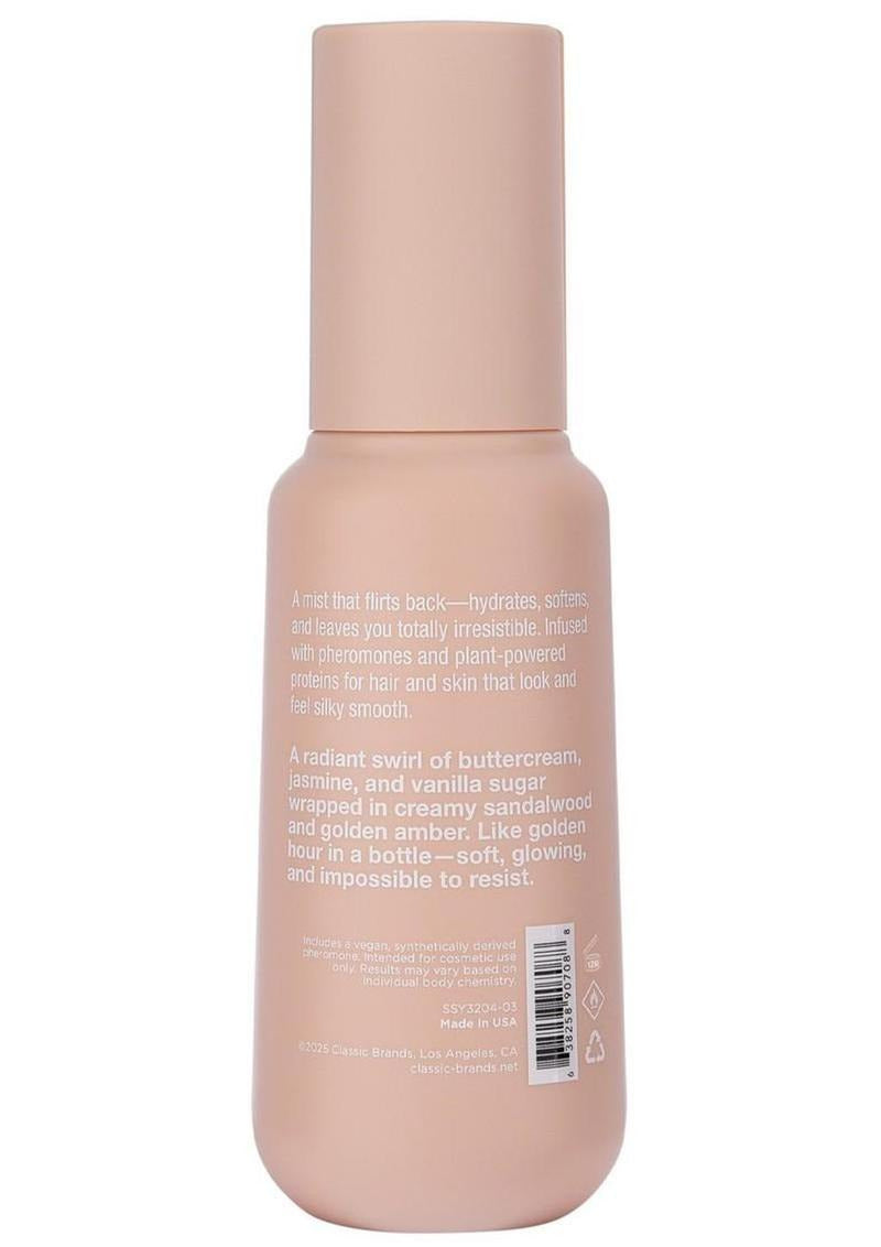 Simply Sexy Pheromone Hair & Body Mist Sun Kissed 3.35 Oz bottle with creamy caramel and gardenia scent.