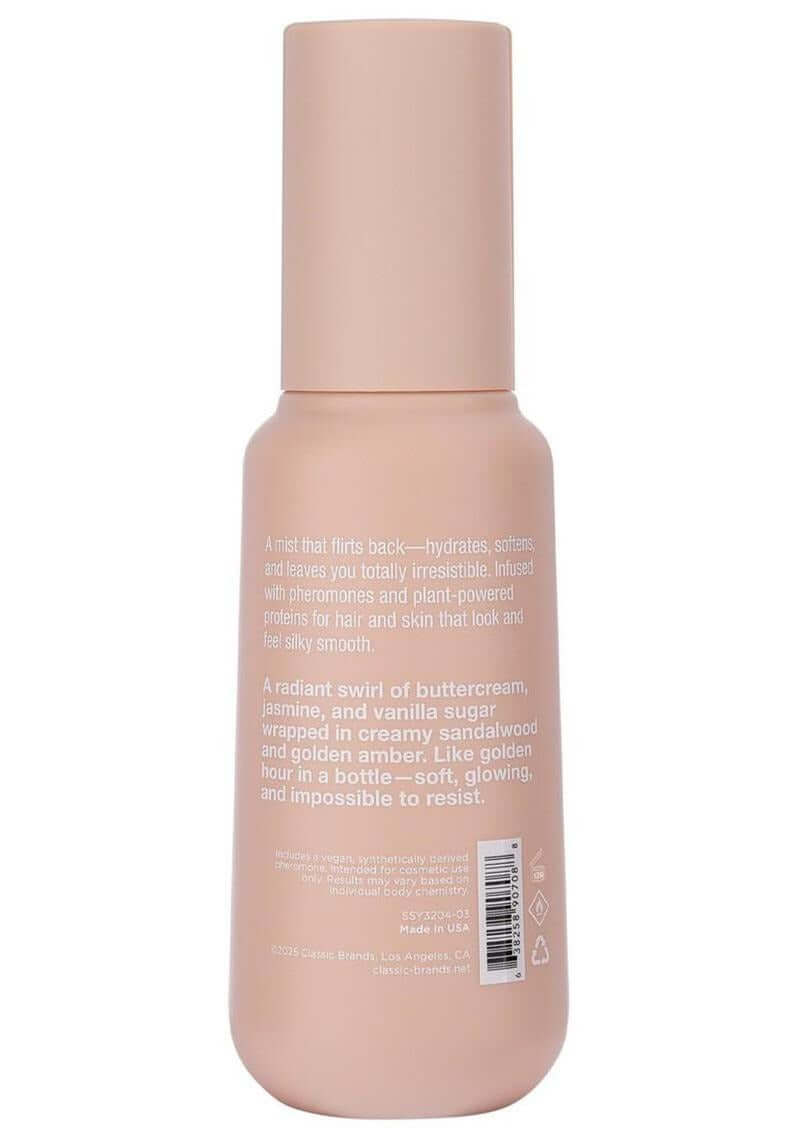Simply Sexy Pheromone Hair & Body Mist Sun Kissed 3.35 Oz bottle with creamy caramel and gardenia scent.
